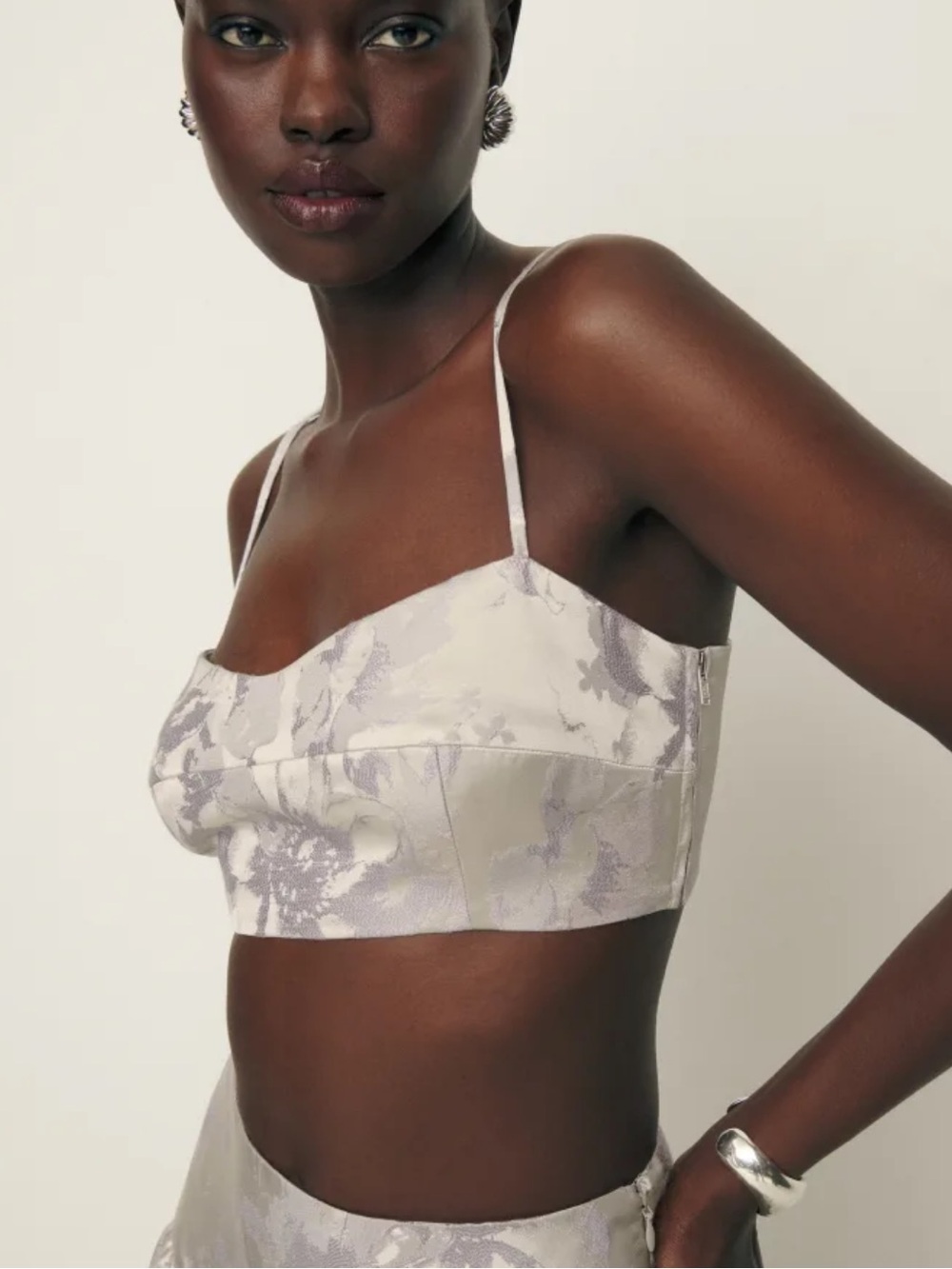 Reformation Amery Bandeau Top - Light Silver Floral